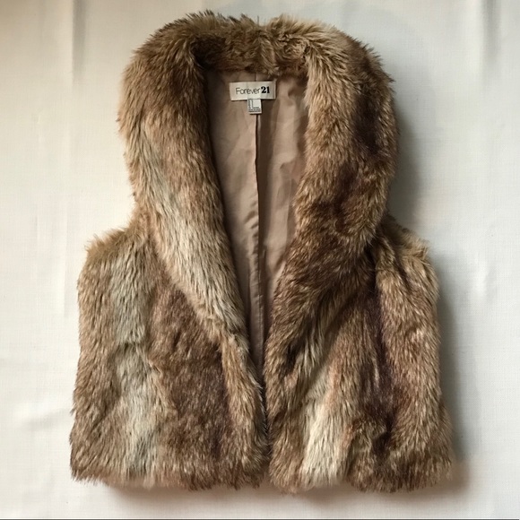 Forever 21 faux fur vest brown jacket - Picture 2 of 3